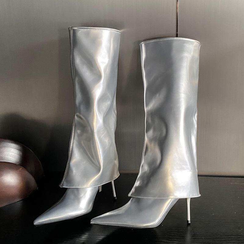 Fashion Eilyken Winter Pointed Toe Patent Leather Women Knee High Boots Street Style Thin  High Heels Long Booties Party Ladies Shoes