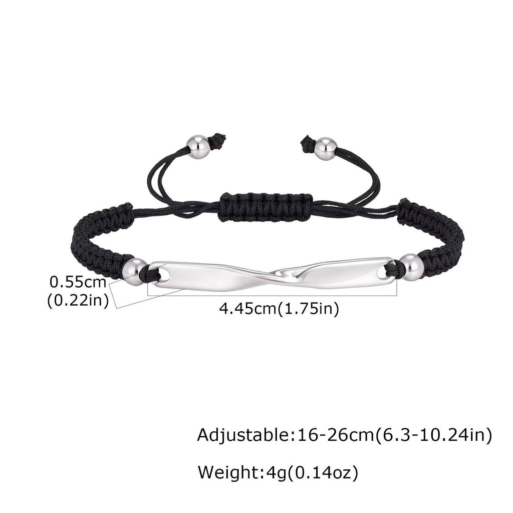 Vnox Stainless Steel Mobius Couple Bracelet, Adjustable Braided Rope Unisex Handmade Anniversary Jewelry Gift for Men Women