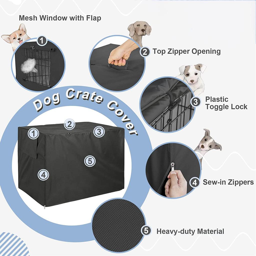 Pet Dog Kennel Cover 210D Oxford Dustproof Waterproof Durable Dog Cage Dust Cover  Outdoor Foldable Universal Dog Cage Accessory