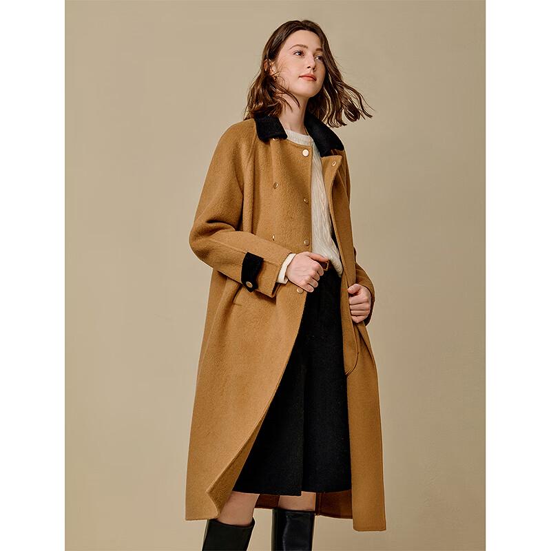 INMAN 2025 Winter Women's Contrast Collar Alpaca Wool & Silk Double-Faced Coat