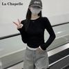 La Chapelle Women's Faux Two-Piece Pleated Long Sleeve T-shirt