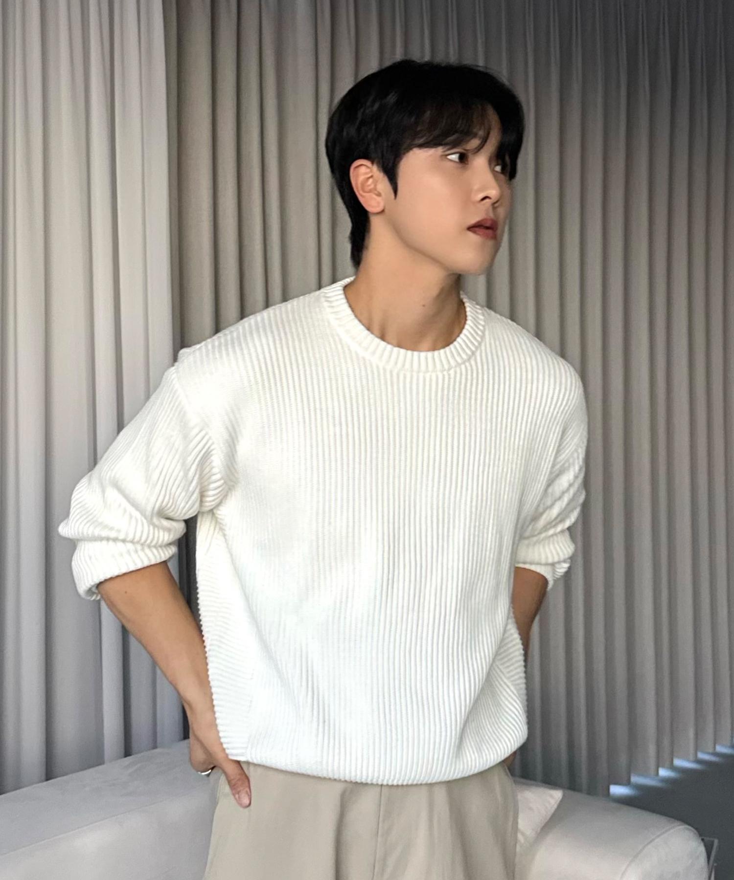 Nitied Cotton Minimalist Round Knit Ivory Note/Xl