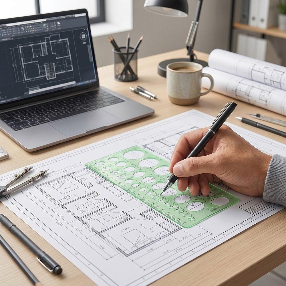 4Pcs Clear Circle Template Geometric Drawing Green Plastic Plastic Oval Stencil Multifunctional Reusable Technical Drawing Ruler