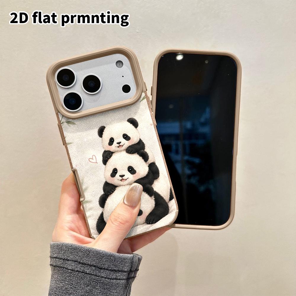 Phone Case: 2D Flat Lambskin Suitable for iPhone 18 17 16 15 14 13 Pro Film Protective Case, Stacked Panda, Christmas and Halloween Gifts