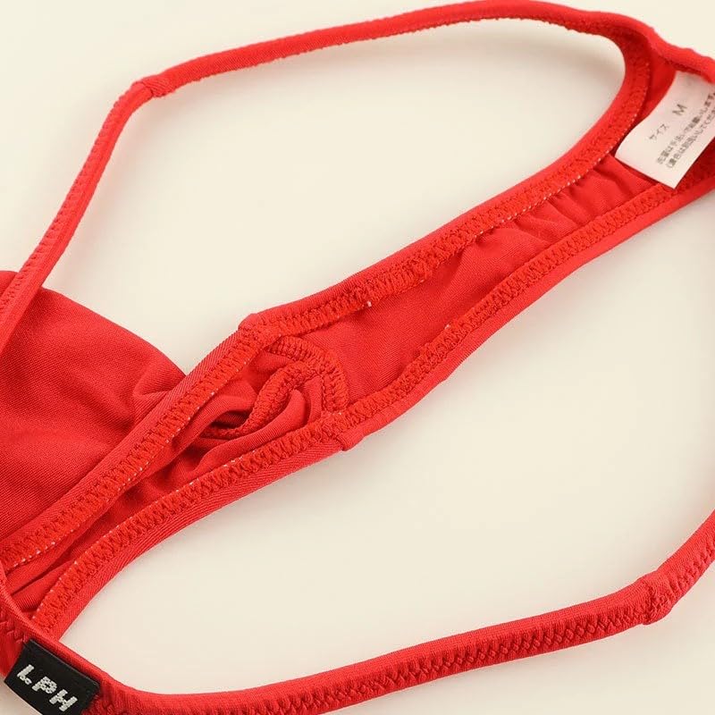 La Pomme Bikini Made of MFS Fabric with a Bulge and 3D Sexy Red Men's Low-Rise T-Back Shorts, Front, Underwear,