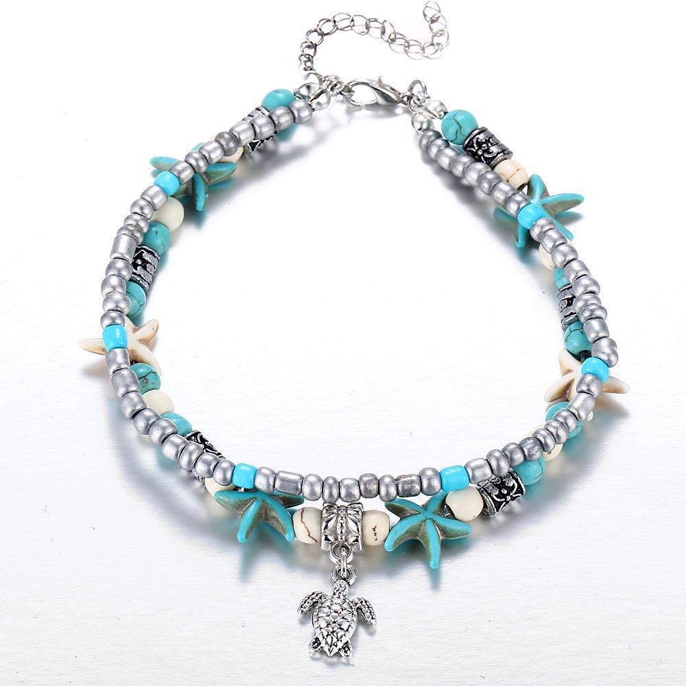 Bohemian Multi-layer Starfish Turtle Anklets For Women Vintage Elephant Owl Beads Chain On Leg Ankle Bracelet Beach Jewelry