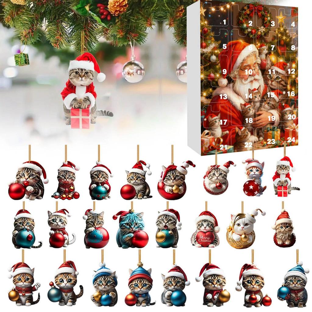 Christmas Advent Calendar With Cat Theme And Acrylic Decorations For Holiday Gift Ideas