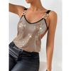 Top Cami da Donna Scollo a V in Rete con Paillettes e Cinturino con Fibbia Metallica per Festa Nightclub Blusa Senza Maniche Monocolore