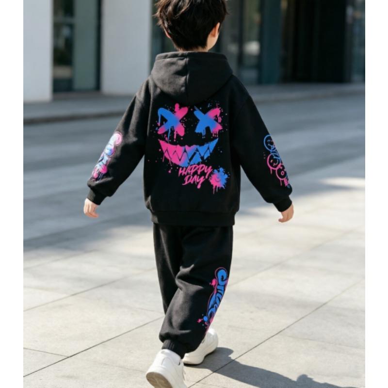 Kids Loungewear Set Boy and Girl Casual Pullover Hoodie & Elastic Waist Trousers for School & Play