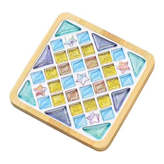 DIY Glass Mosaic Tile Coaster Set Mixed Color Mosaic Kit with Wooden Coaster Kids Adults Handmade Mosaic Crafts Coaster with Accessories