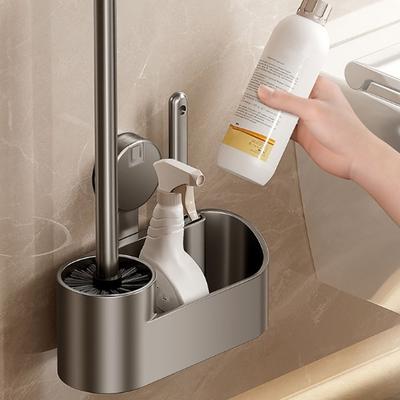 Suction Cup Mount Toilet Brush Holder Space Saving No Drill Design Wall Mounted Toilet Brush with Container