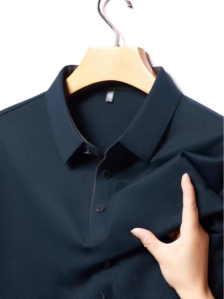 Men's Long-Sleeve Solid Color Polo Shirt - Spring/Autumn Dad Casual Wear