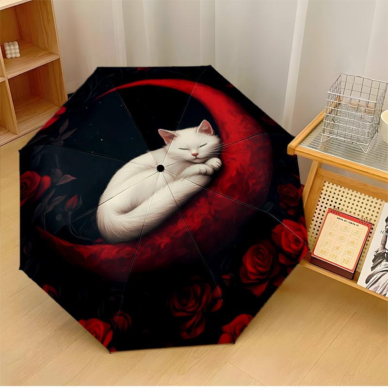 

flower cat (4) Printed umbrella windproof folding umbrella portable sun and rain umbrella suitable for gifting