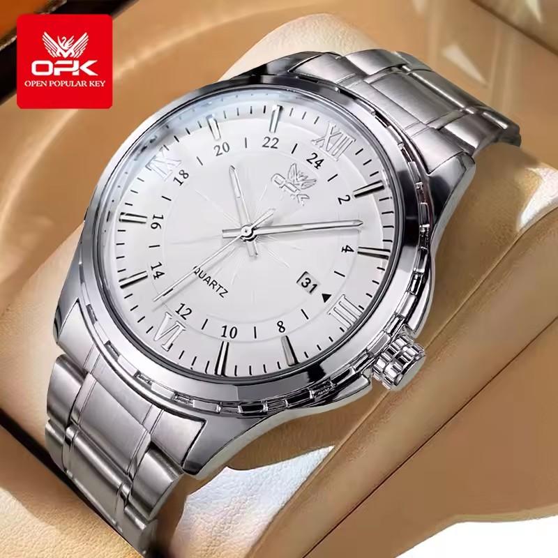 OPK Men's Retro 40mm Stainless Steel Belt Silver Black Quartz Watch Simple Sport Fashion Style with Luminous Calendar Waterproof