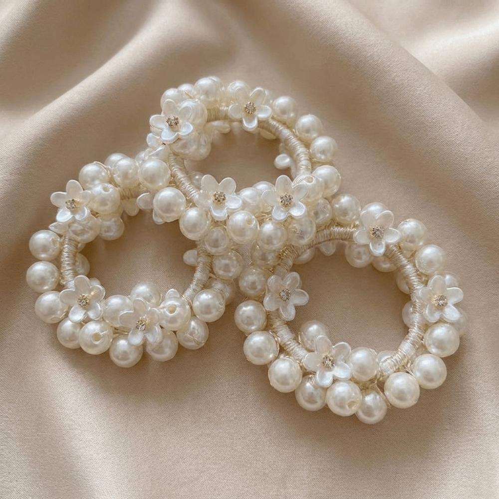 Beaded Faux Pearl Hair Ties Hand-Woven Hair Accessories Decorative Elastic Hair Rope Party