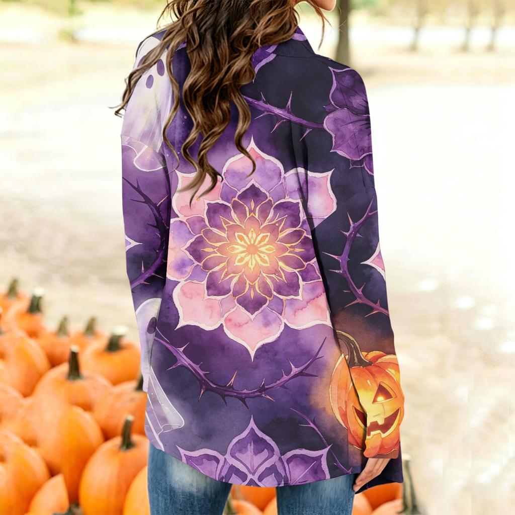 Women's Long Sleeve Halloween Print Cardigan for Casual Everyday Wear