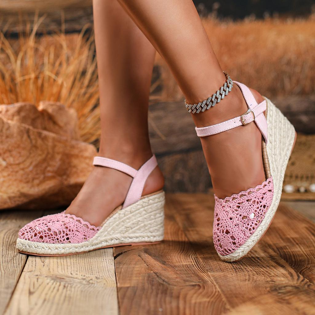 Women'S Wedge Heel Platform Fabric Shoes With Closed Toe Cutout Design Strap Tan Sandals For Women Dressy Sandals For Women Size