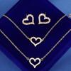 Micro Inlaid Full Rhinestone Hollow Heart Bracelet Necklace Earrings Fashion Jewelry Set
