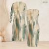 Women Plus Size Printed Two Piece Set Long Sleeve Open Front Cardigan Sleeveless Bodycon Dress