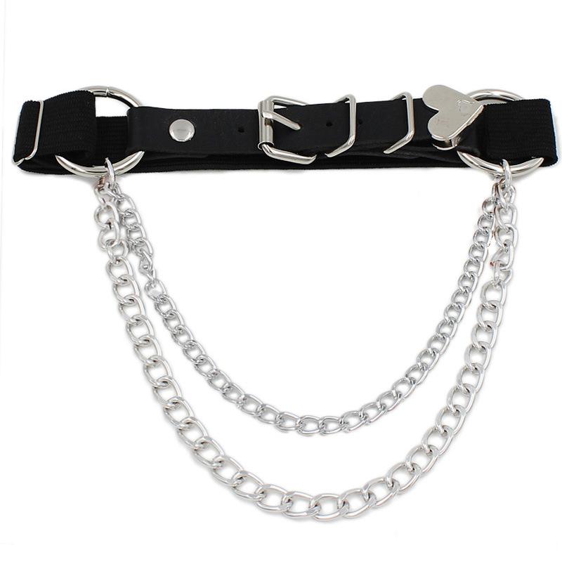 

1 шт. Жіночі панк гот серце PU шкіра еластичні кільця для ніг прикраси для тіла на ногах еластичні ланцюжки для тіла підв язки-підтяжки пояс чорний