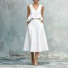 Women's V Neck Sleeveless Linen Two-Piece Set High Waist Pleated Skirt Suit Elegant