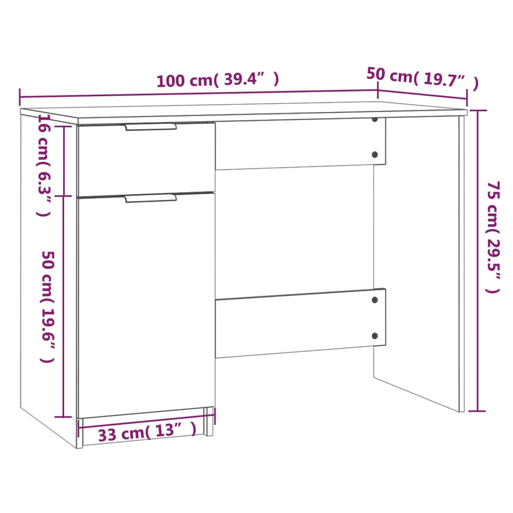 Desk Concrete Grey 100 x 50 x 75 cm Engineered Wood