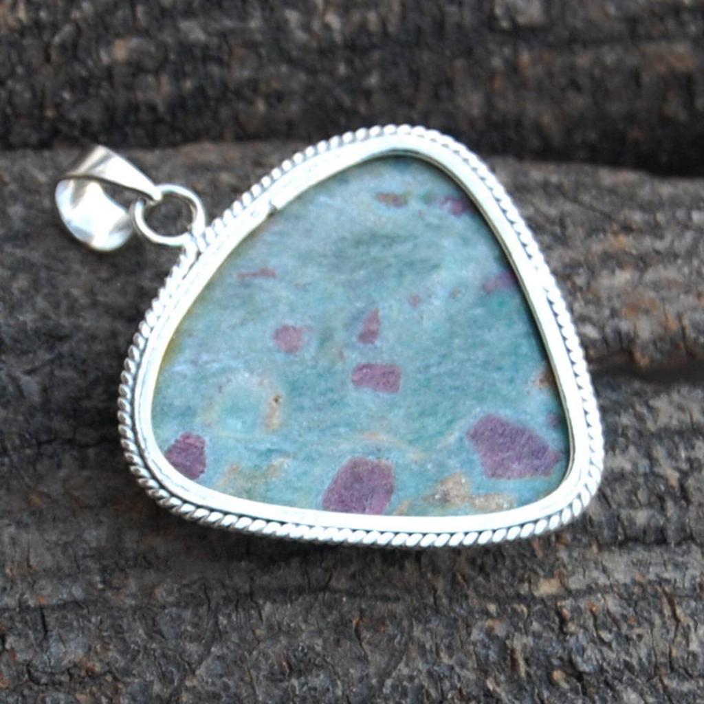 Heart Ruby in Zoisite  925 Sterling Silver Gemstone Cabochon Pendant