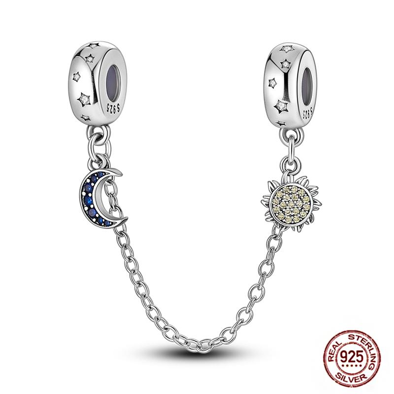 Round 925 Copper Clasp Pave Clip Charms Blue Star Moon Butterfly Slide Safety Chains Spacer Beads Fits Original Bracelet Zircon