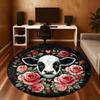 1pc Cow Roses Round Chair mat Area Rug - Non-Slip, Floor Mat for Office, Bedroom, home decor Christmas Gift-1002338