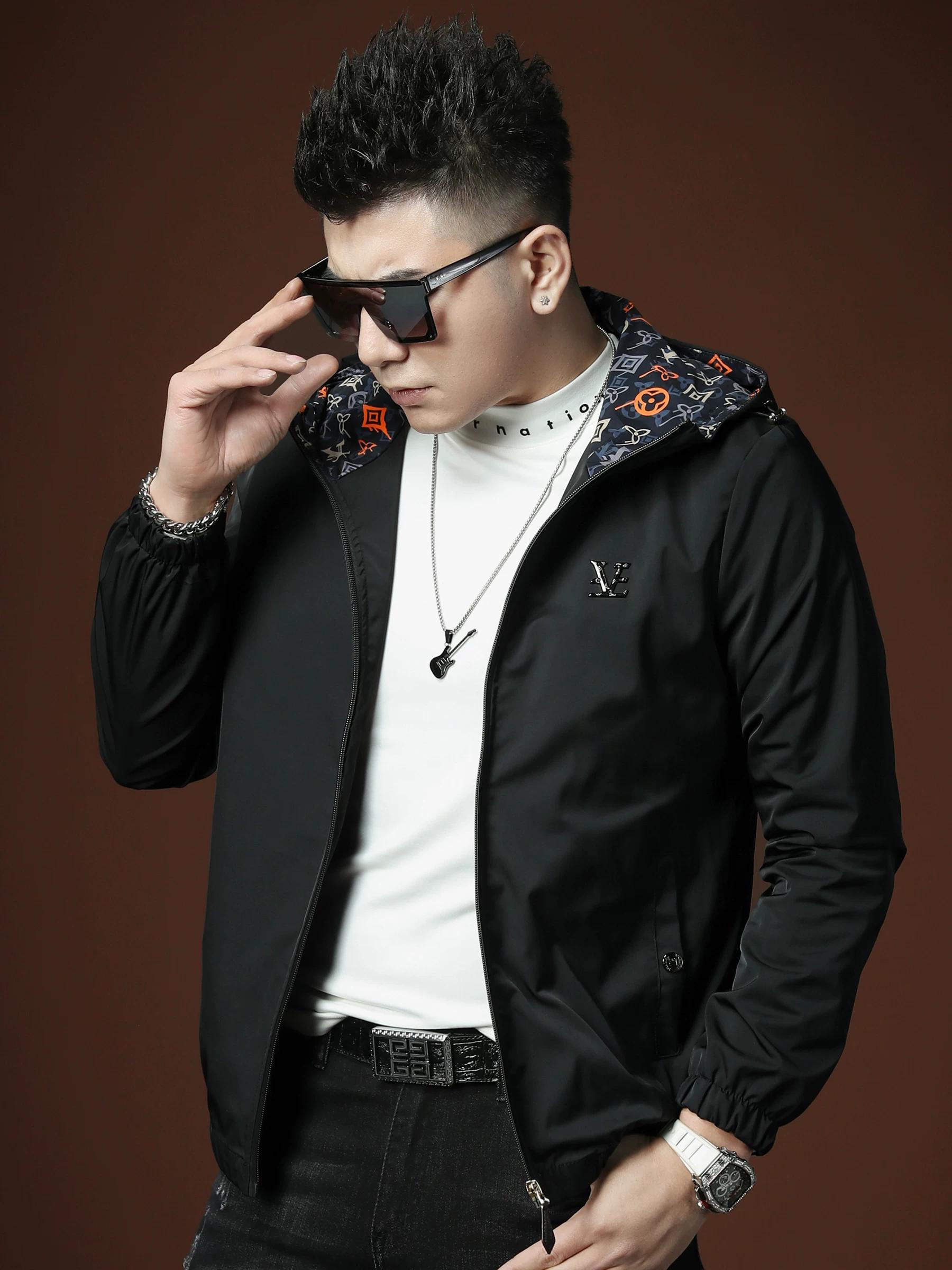 

European Trendy Brand High-End Jacket Men s Fashion Casual Letter Badge Hooded Coat Men s Clothing 2025 New Autumn Model XL чёрный