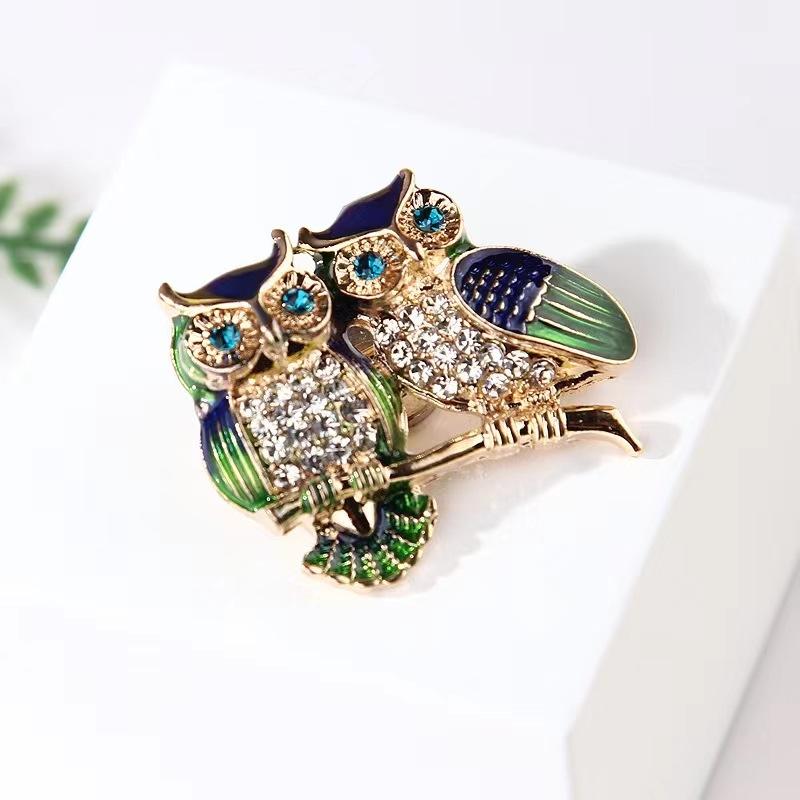 Spille Trendy Doppio Gufo Spilla Strass Spilla Pin Uccello Animale Festa Casual Abito Decorazione Spilla Per Donne Corsage Regali