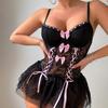 European and American Pure Desire Girl Sexy Lace Skirt Sex Suit Steel Ring Temptation Mesh Bow Lingerie