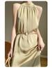 2024 Summer Women's French Retro Acetate Satin Halter Neck Sleeveless Dress