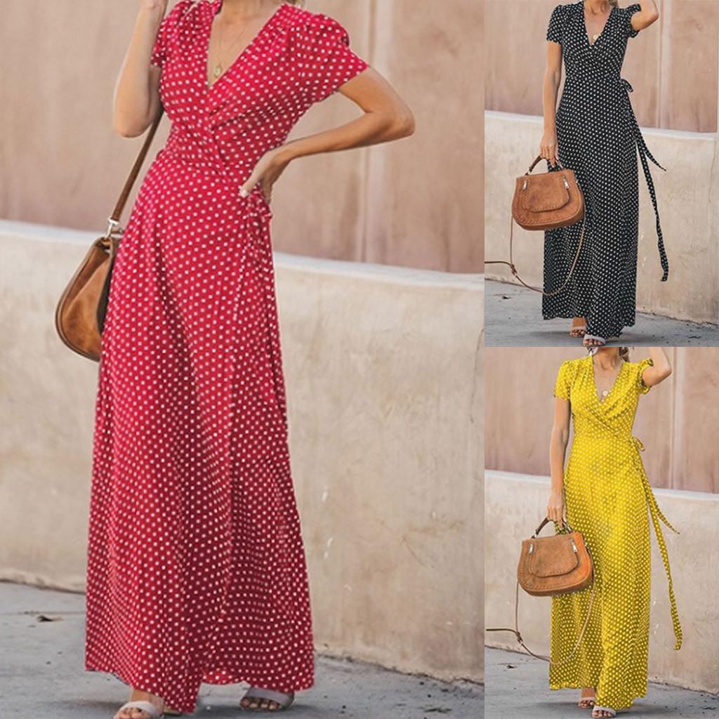 

Мода Женский летний топ V-образный вырез Сплит Вилка Волна Платья