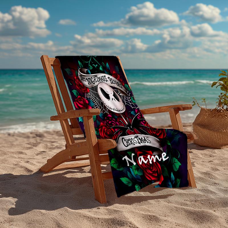 Custom Name Ultra-Soft Beach Towel with The Nightmare Before Christmas Theme,Ideal for Pool - Camping, Diving - Perfect Travel Essential, Vibrant Beac