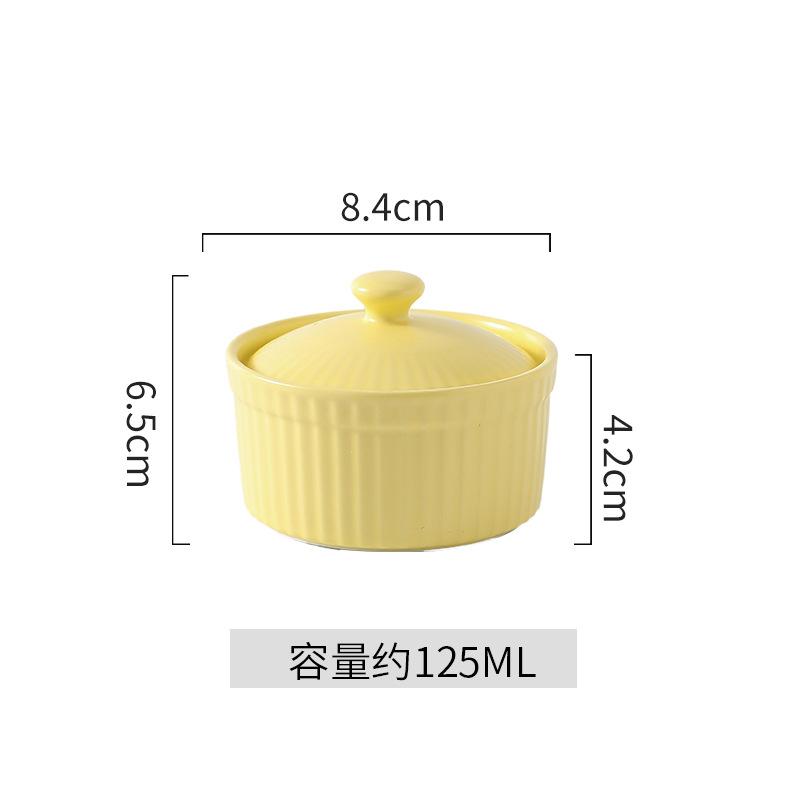 Ceramic Soufflé With Lid Small Baking Bowl Double Skin Milk Steamed Egg Bowl Pudding Bowl Baking Cake Bowl Dessert Bowl Bird'S Nest Cup