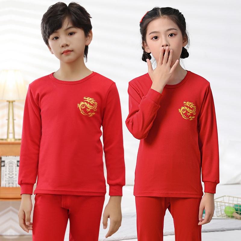 Rok Draka Červená Bavlněná Zvěrokruhová Sada Spodního Prádla pro Děti - Chlapecký a Dívčí Podzimní Svetr a Kalhoty