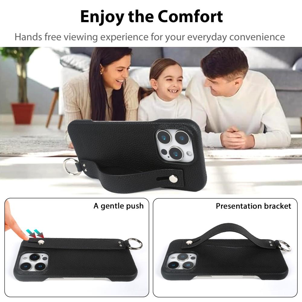 Premium Genuine Leather Case For iPhone 16 Pro Max Phone Cases 15Pro 14 13 12 11 Wristband Strap Bracket Back Card Holder Cover