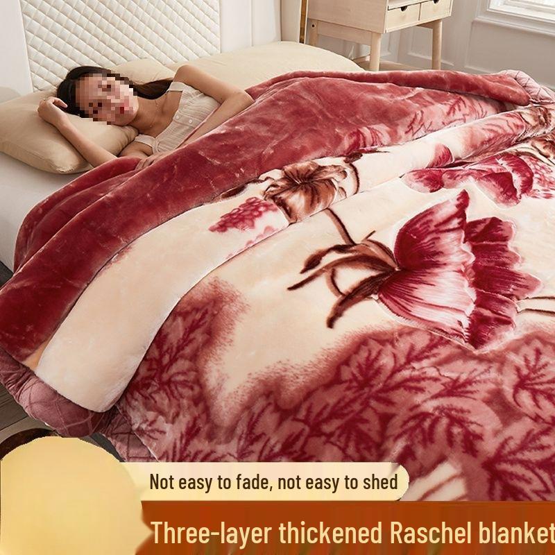 G5Z Double Layer Winter Blanket: Thick Flocked Raschel & Milk Fleece for Cozy Naps.
