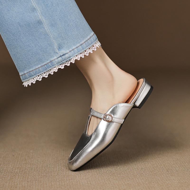 

New summer bag head slippers low-heeled casual size flat-bottomed slippers women s solid color foot cover one-pedal cool slippers 39