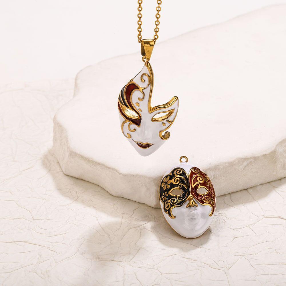 Chinese Peking Opera Mask Pendant Water Drop Evil Eye DIY Charms 3 Styles Stainless Steel Necklace Making Connector