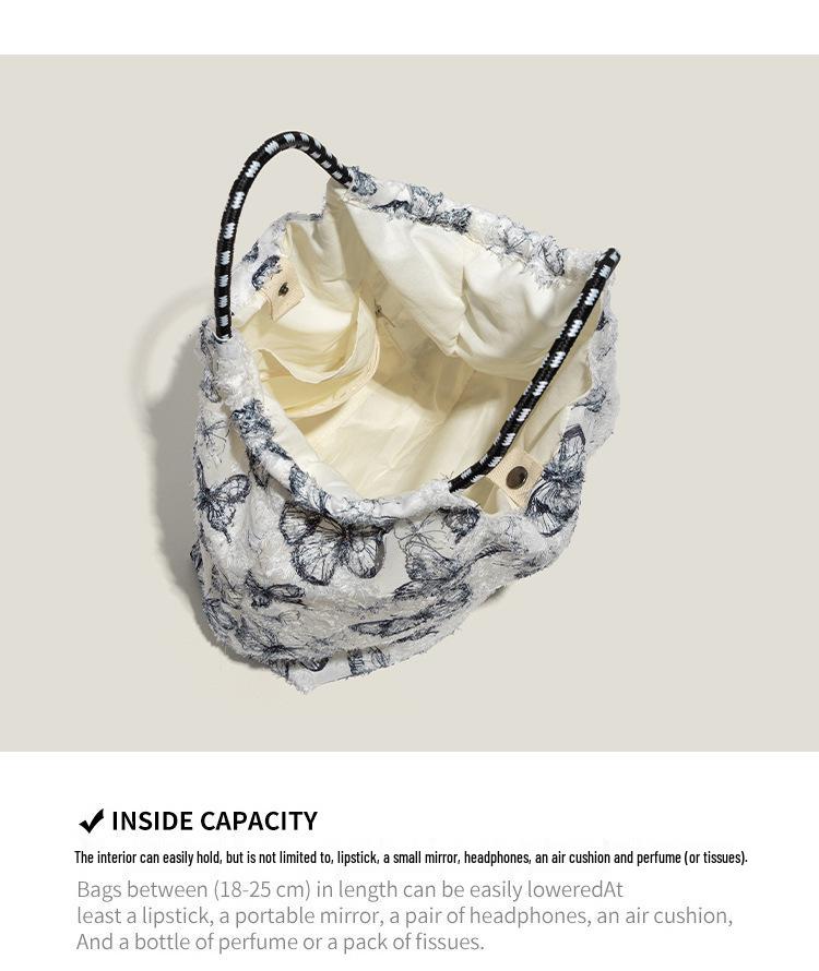 Geantă de pânză elegantă cu fluture din dantelă Mao Yun - Geantă de mână mare pentru femei Primăvară/Vară