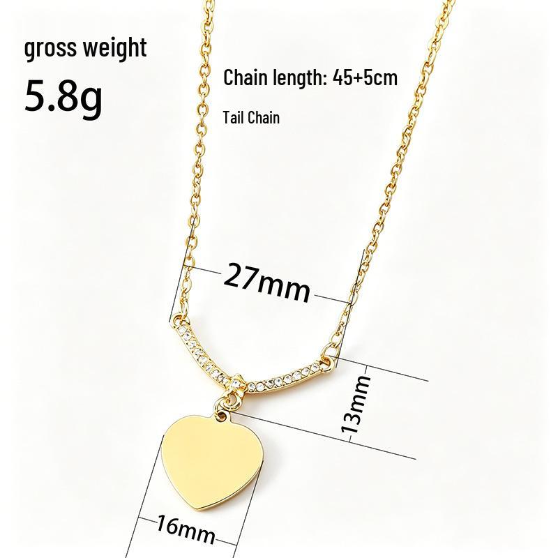 Stainless Steel V-Shaped Necklace with Multi-Diamond Heart Accents Featuring UV Color Printing