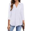 2025 Spring Autumn Women's Chiffon Blouse, Notched Lapel V-Neck Three-Quarter Sleeve Shirt, Loose Fit Solid Color Office Casual Top For Workwear