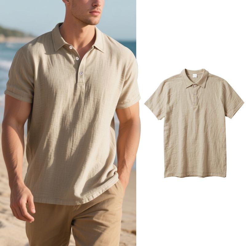 Men's Short-sleeved Linen Loose Casual Lapel POLO Shirt Men's T-shirt