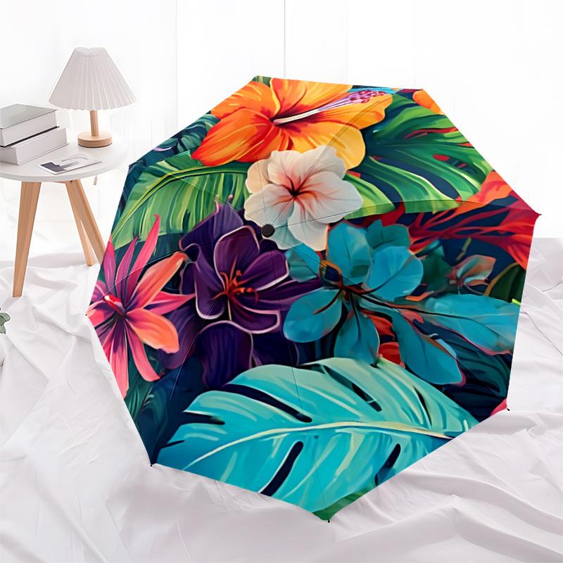 1pc Tropical Flowers Fashionable Automatic Opening/Closing Folding Umbrella with 8 Bones, Windproof Portable, Daily Use157