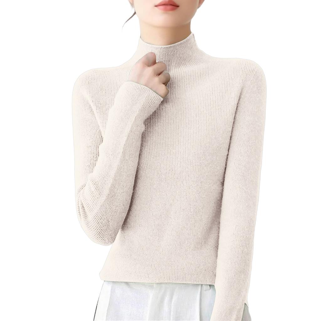 Women's Casual Round Neck Base Layer Knitted Long Sleeve Solid Color Sweater