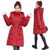 New Waist Drawstring Jacket Live Hat Medium and Long Down Cotton Clothes Thickened Slim Women's Cotton Clothes