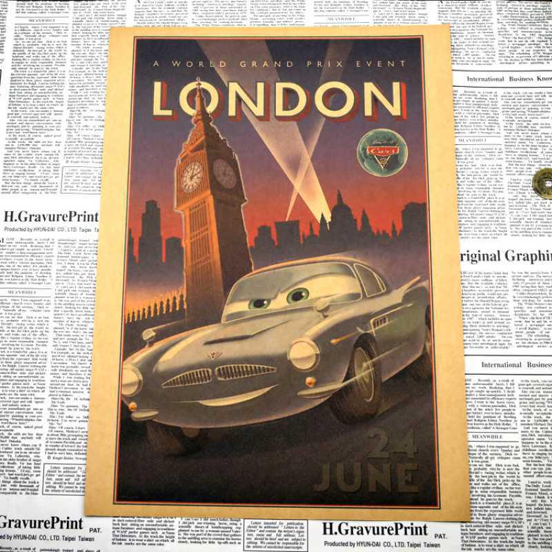Cars Movie Retro Kraft Poster - Decorative Canvas for Kids' Rooms