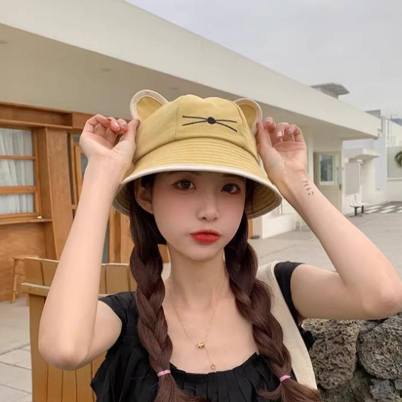 Fisherman'S Hat With Cat Ears Sun Hat, Street Style Hat For Women